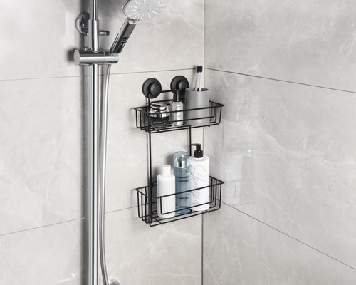 Duschregal mit zwei Ebenen und Saugnäpfen im Badezimmer
