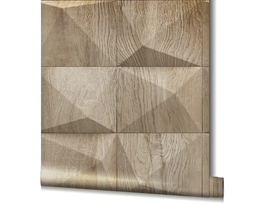 Tapetenrolle mit Holzmuster und geometrischem Design