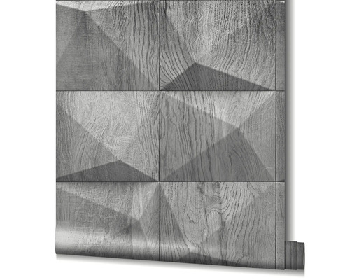 Tapetenrolle mit Holzstruktur und geometrischem Muster