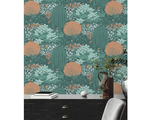 Tapete mit floralem Muster und Baum Motiven