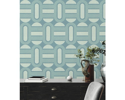 Tapete mit geometrischem Muster in Blau- und Grautönen