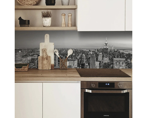 Küchenrückwand mit New York Skyline Motiv in Schwarz-Weiß