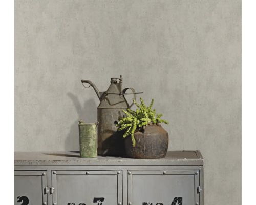 Dekorative Szene mit Vintage-Kanne, Pflanze und Metallschrank