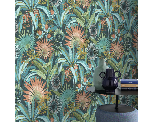 Tropische Tapete mit floralem Muster für Innenräume