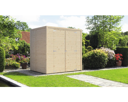 Gartenhaus Bertilo Cubico 2 Fineline Rhombusprofil 207 x 170 cm natur Gartenschrank aus Holz mit Doppeltür im Garten