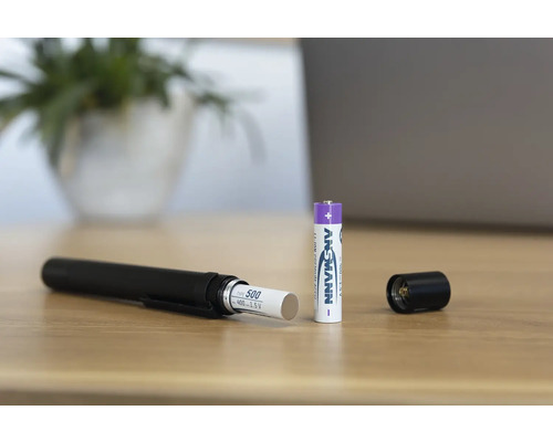 Ansmann Batterie mit Ladegerät und offener Taschenlampe