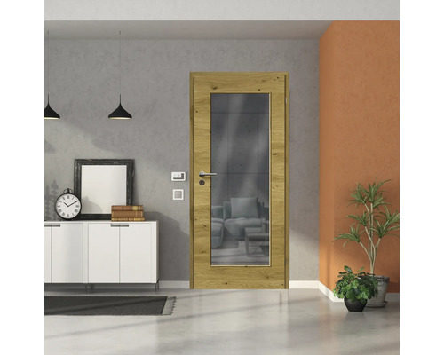 Zimmertür mit Glaseinsatz in heller Holzoptik in Wohnraum
