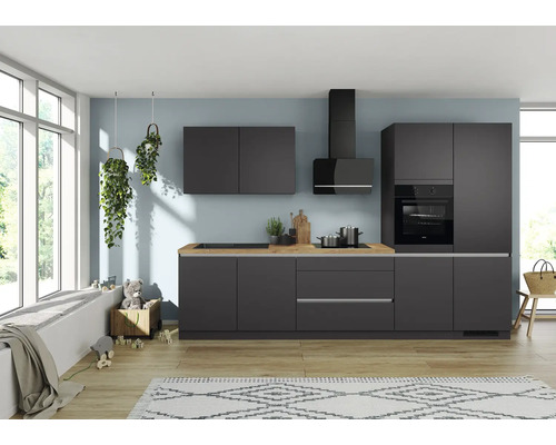 PICCANTE Küchenzeile mit Geräten ZANOTTI 340 cm Frontfarbe grafit matt Korpusfarbe graphit Variante rechts