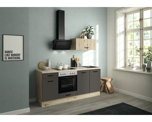 IMPULS Küchenzeile mit Geräten PESCE 195 cm Frontfarbe vulkanbraun matt Korpusfarbe eiche hell Variante rechts