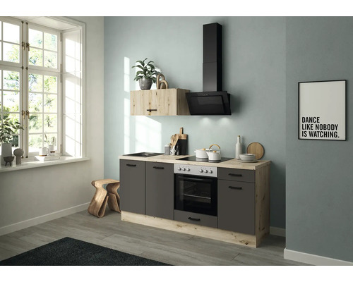 IMPULS Küchenzeile mit Geräten PESCE 195 cm Frontfarbe vulkanbraun matt Korpusfarbe eiche hell Variante links