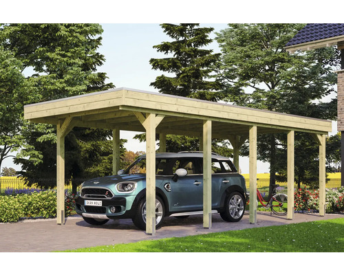 Carport aus Holz mit Auto