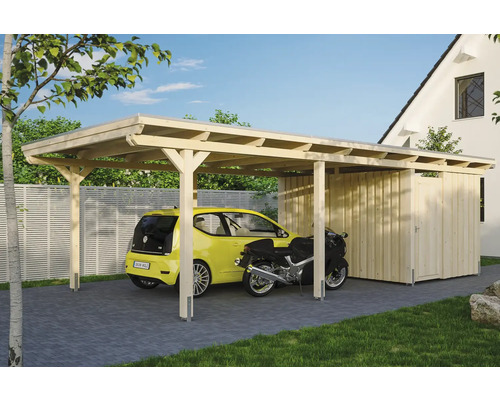 Einzelcarport SKAN HOLZ Emsland 404x846 cm mit Abstellraum und EPDM-Folie natur