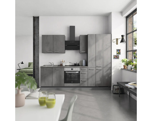 NOBILIA Küchenzeile mit Geräten Industrial 270 cm beton schiefergrau matt vormontiert Variante rechts