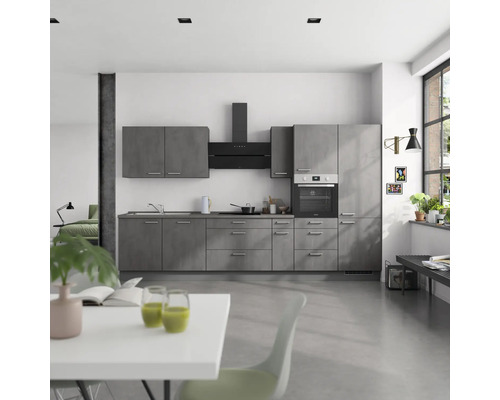 NOBILIA Küchenzeile Industrial 360 cm beton schiefergrau matt vormontiert Variante rechts