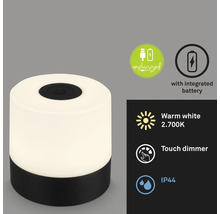 Tischleuchte mit integrierter Batterie, warmweißem Licht, Touchdimmer und IP44 Schutzart