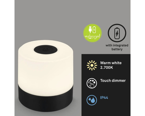 Tischleuchte mit integrierter Batterie, warmweißem Licht, Touchdimmer und IP44 Schutzart