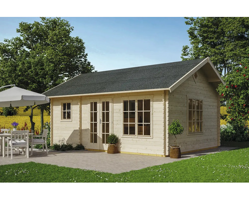 Blockbohlenhaus SKAN HOLZ Esbjerg 2 mit Fußboden und Stauboden 520 x 660 cm natur Blockbohlenhaus SKAN HOLZ Esbjerg 2 mit Fußboden und Stauboden 520 x 660 cm natur