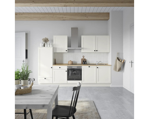 NOBILIA Küchenzeile mit Geräten Urban Landhaus 300 cm Frontfarbe weiß matt Korpusfarbe weiß Variante links