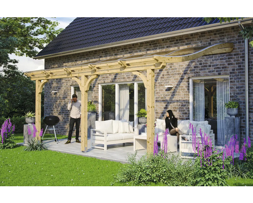 Terrassenüberdachung SKAN HOLZ Venezia 541x289 cm natur Holzterrasse mit Holzpavillon, Sitzgruppe und Grill