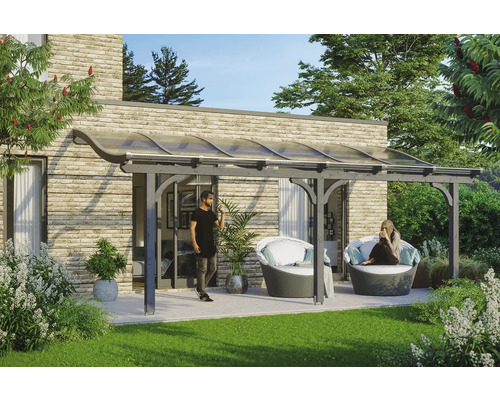 Terrassenüberdachung SKAN HOLZ Venezia 648x389 cm schiefergrau Terrasse mit Überdachung, Sitzmöbeln und Garten
