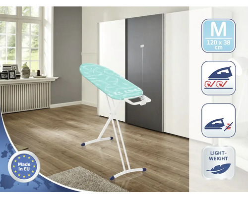 Bügelbrett mit Baumwollbezug und Bügeleisenablage