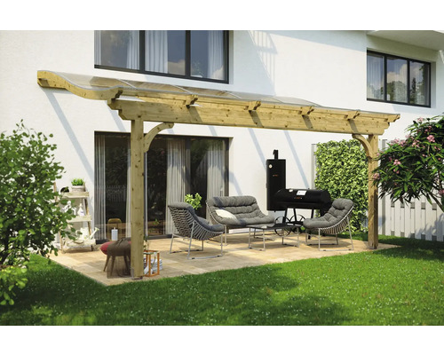 Terrassenüberdachung SKAN HOLZ Verona 541x339 cm natur Terrasse mit Holzüberdachung, Sitzmöbeln und Grill