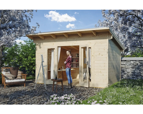 Blockbohlenhaus SKAN HOLZ She Shed Ostende mit Fußboden 350 x 250 cm natur