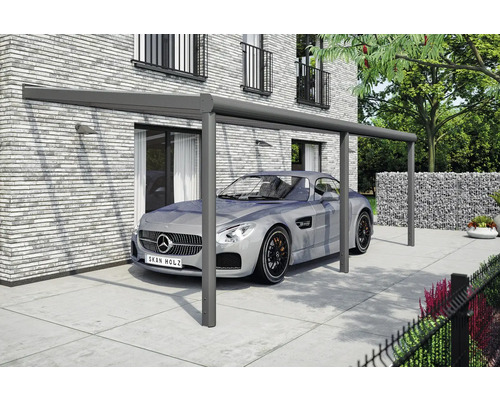 Modernes Carport aus Aluminium mit Auto davor