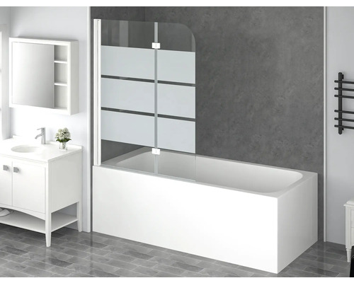 Badewannenaufsatz 2-teilig form&style CABIA 1120 x 1400 mm Glasdekor Querstreifen Profilfarbe weiß