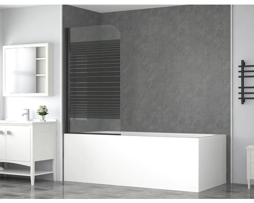 Badewannenaufsatz 1-teilig form&style ABETO 750 x 1400 mm Glasdekor Querstreifen Profilfarbe schwarz