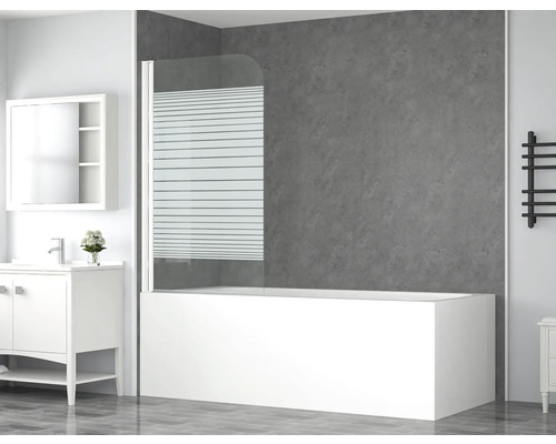 Badewannenaufsatz 1-teilig form&style ABETO 75 x 140 cm Glasdekor Querstreifen Profilfarbe weiß