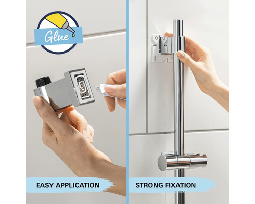 Montage einer Duschstange mit Kleber für einfache Anbringung und starken Halt