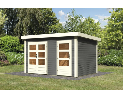 Gartenhaus aus Holz mit Doppeltür und Einzeltür