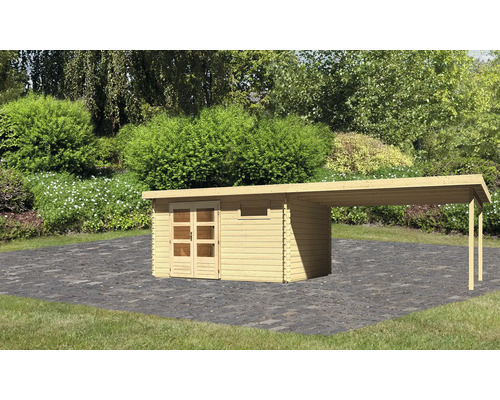 Blockbohlenhaus Karibu Noorvik 8 mit Schleppdach 4 m 804 x 333 cm natur