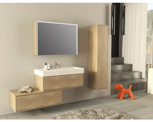 Modernes Badezimmer-Set mit Waschtisch, Spiegelschrank und Hochschrank