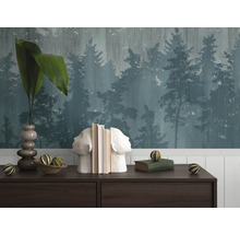 Fototapete Vlies 39811-1 Sockelleiste Wald blau weiß 3-tlg. 159 x 280 cm