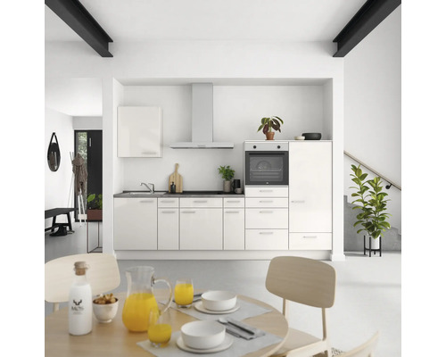 NOBILIA Küchenzeile mit Geräten Urban 300 cm seidengrau hochglanz vormontiert Variante rechts