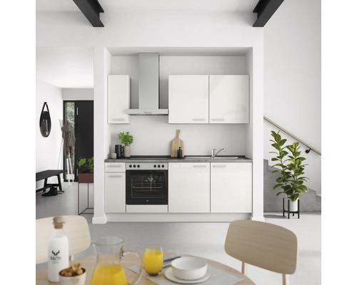 NOBILIA Küchenzeile mit Geräten Urban 210 cm Frontfarbe seidengrau hochglanz Korpusfarbe seidengrau Variante links