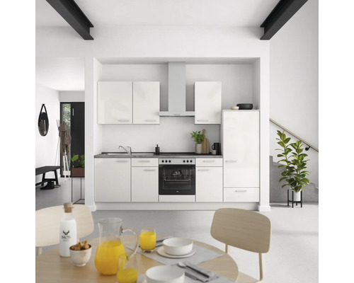 NOBILIA Küchenzeile mit Geräten Urban 270 cm seidengrau hochglanz vormontiert Variante rechts