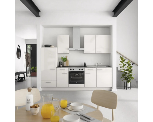 NOBILIA Küchenzeile mit Geräten Urban 270 cm seidengrau hochglanz montiert Variante links