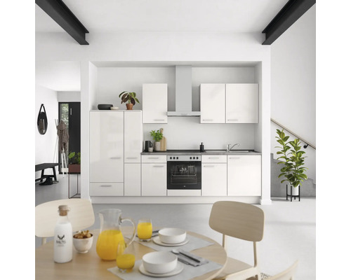 NOBILIA Küchenzeile mit Geräten Urban 300 cm seidengrau hochglanz montiert Variante links