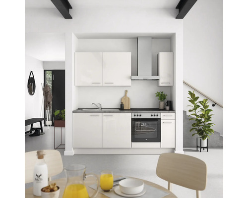 NOBILIA Küchenzeile mit Geräten Urban 210 cm Frontfarbe seidengrau hochglanz Korpusfarbe seidengrau Variante rechts