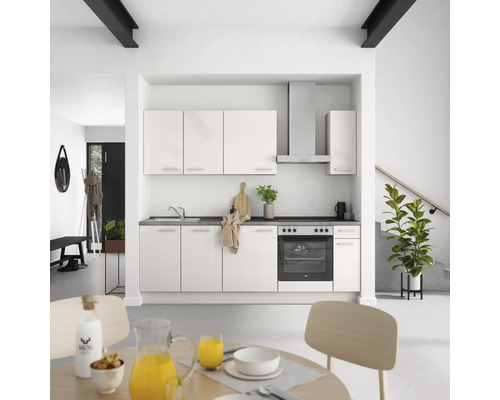 NOBILIA Küchenzeile mit Geräten Urban 240 cm seidengrau hochglanz vormontiert Variante rechts