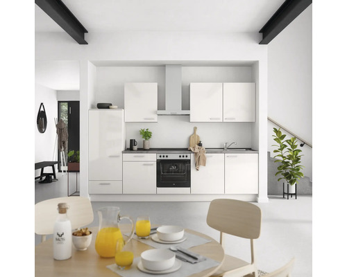 NOBILIA Küchenzeile mit Geräten Urban 300 cm Frontfarbe seidengrau hochglanz Korpusfarbe seidengrau Variante links