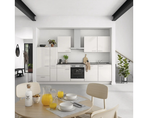 NOBILIA Küchenzeile mit Geräten Urban 330 cm Frontfarbe seidengrau hochglanz Korpusfarbe seidengrau Variante links
