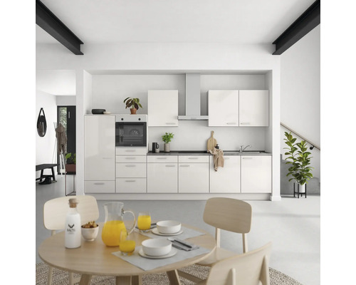 NOBILIA Küchenzeile mit Geräten Urban 360 cm Frontfarbe seidengrau hochglanz Korpusfarbe seidengrau Variante links