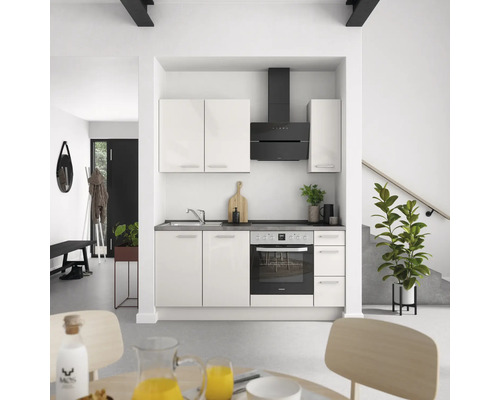 NOBILIA Küchenzeile mit Geräten Urban 180 cm seidengrau hochglanz vormontiert Variante rechts