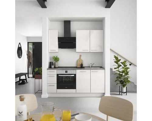 NOBILIA Küchenzeile mit Geräten Urban 180 cm seidengrau hochglanz montiert Variante links