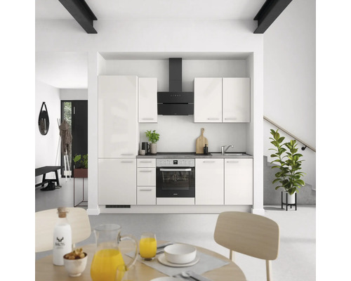 NOBILIA Küchenzeile mit Geräten Urban 240 cm seidengrau hochglanz vormontiert Variante links
