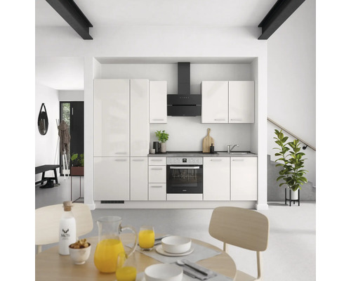 NOBILIA Küchenzeile mit Geräten Urban 270 cm Frontfarbe seidengrau hochglanz Korpusfarbe seidengrau Variante links